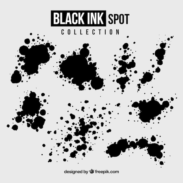 Free Vector set of black ink spots in flat style 