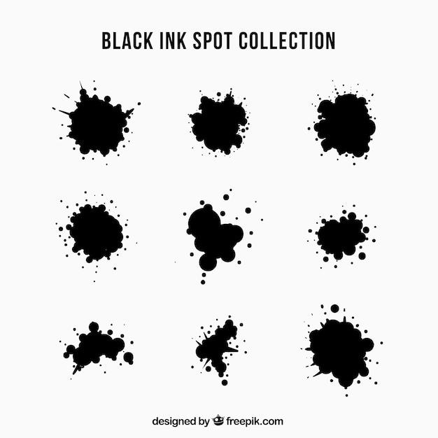 Set of black ink spots in flat style 