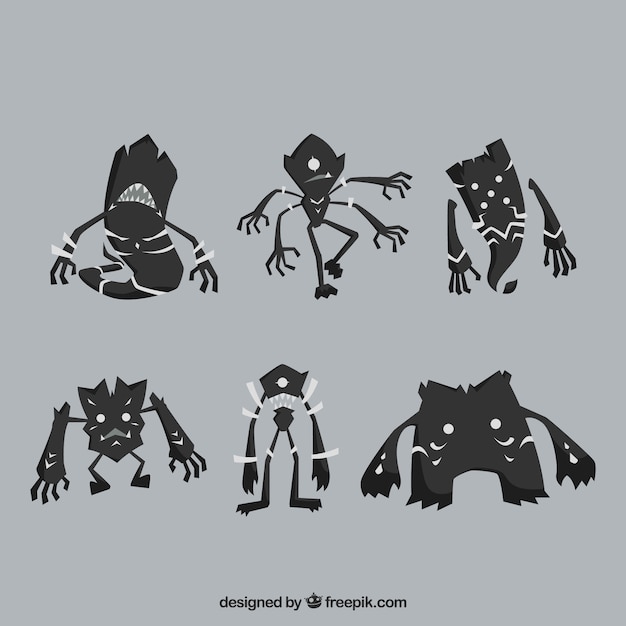 Free Vector set of black monsters 