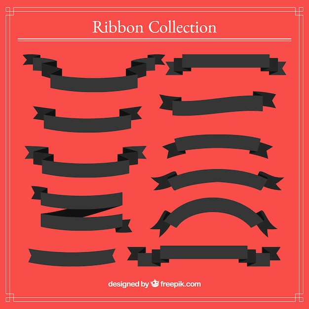 Free Vector set of black ribbons in flat design