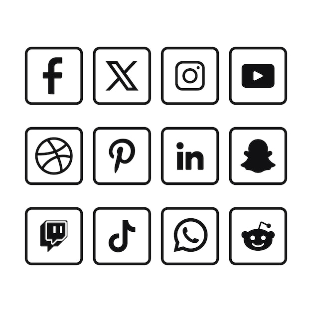 Set Of Black Social Media Logos With New X Logo