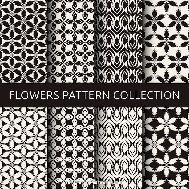 Set of black and white flower patterns