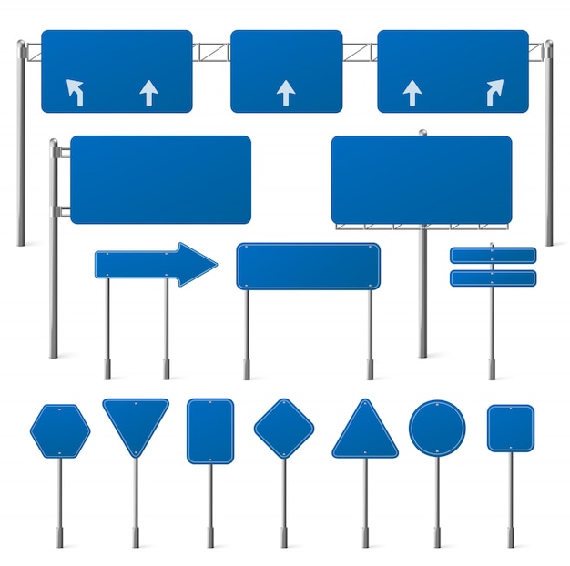  set of blank blue road signs