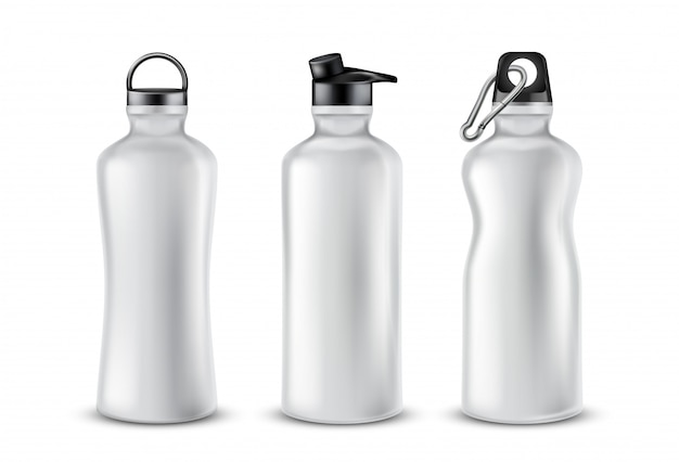 Free Vector set of blank plastic bottles with lids for drinks, isolated on background.