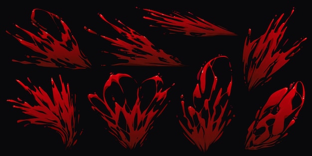 Free Vector set of blood or red paint splashes on black