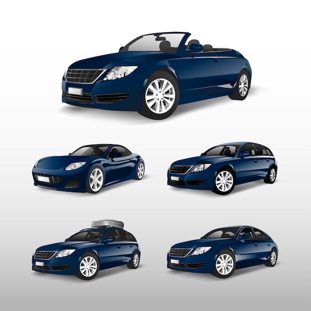 Free Vector set of blue car vectors