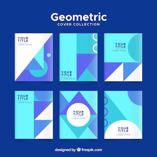 Set of blue covers with geometric shapes