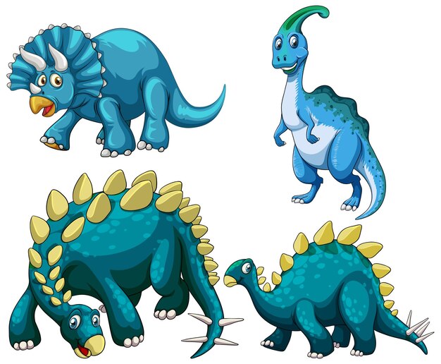 Set of blue dinosaur cartoon character