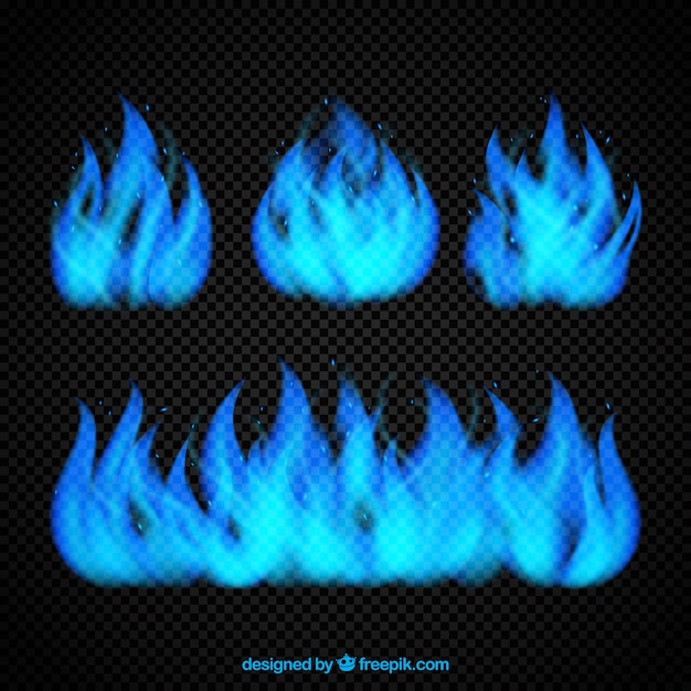 Set of blue flames