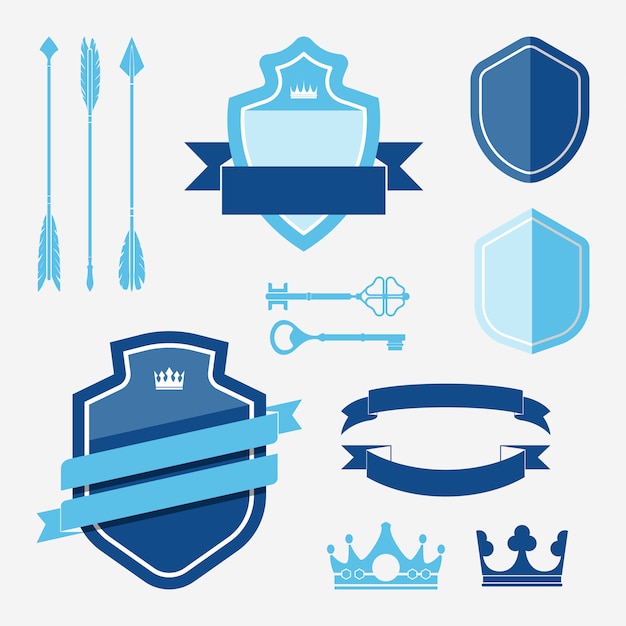 Set of blue label ornament vectors