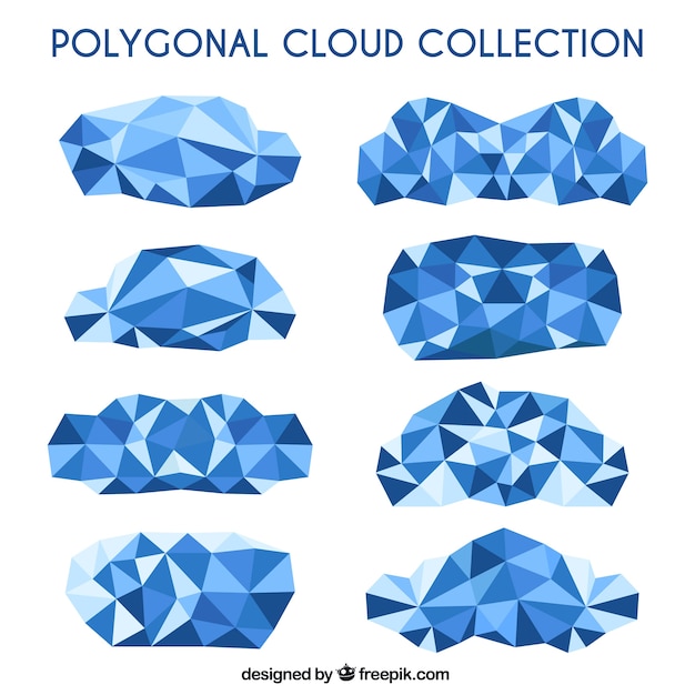 Set of blue polygonal clouds