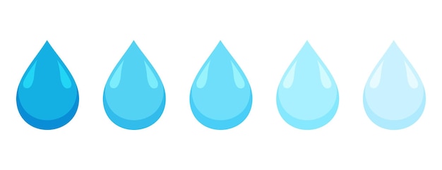 set of blue rain droplet icon in cartoon style