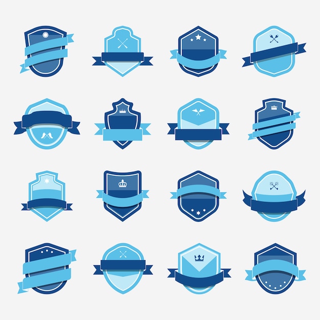 Free Vector set of blue shield icon embellished with banner vectors