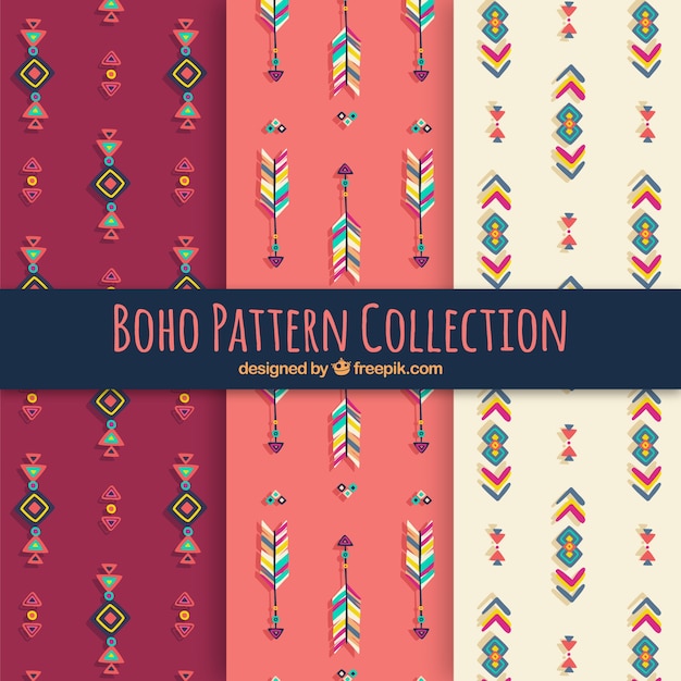 Free vector set of boho patterns with hippie elements