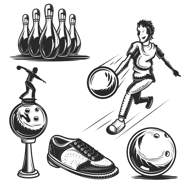 Free Vector set of bowling elements for creating your own badges, logos, labels, posters etc.