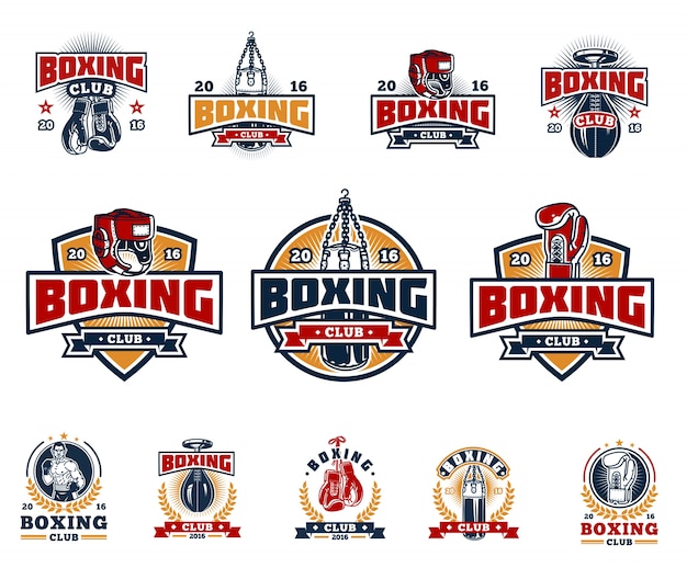 Set boxing badges, stickers isolated on white.