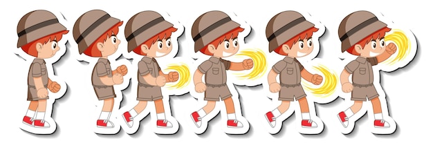 Set of boy scout in different action