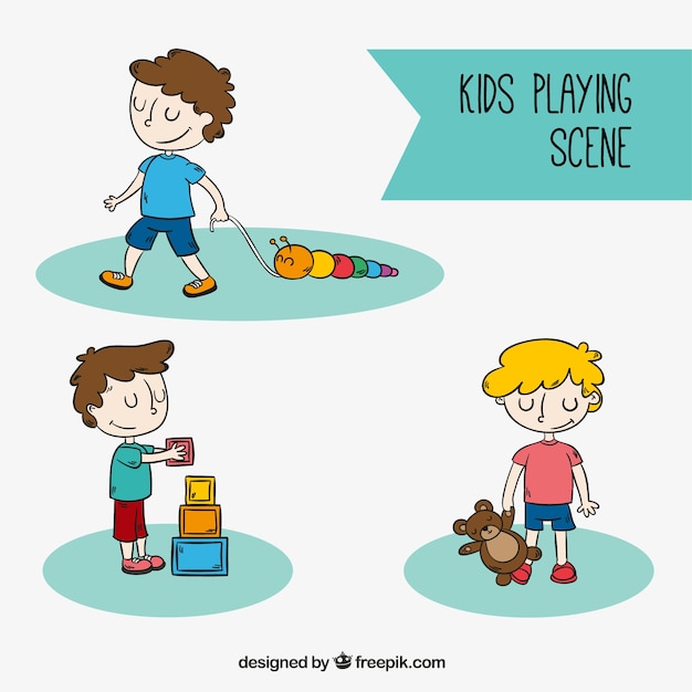 Free Vector set of boys playing alone