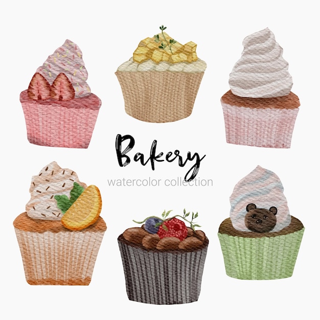 Free Vector set of bread and bakery products items for coffee shop elements and bakery showcase