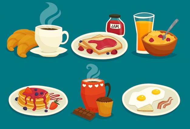 Free Vector  set of breakfast cartoon icons