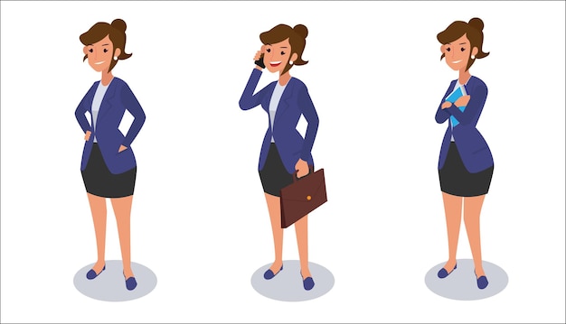 Free Vector set of business woman character illustration