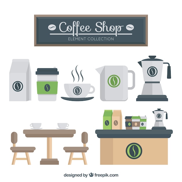 Free Vector set of cafeteria elements in flat design