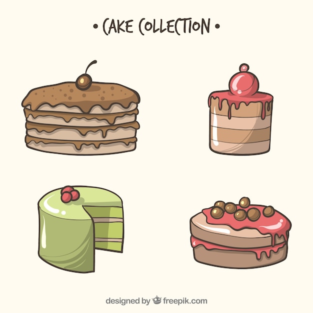 Set of cakes in hand drawn style