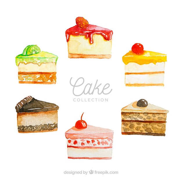 Set of cakes in watercolor style