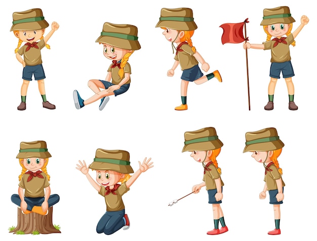 Free Vector set of camping kids cartoon character