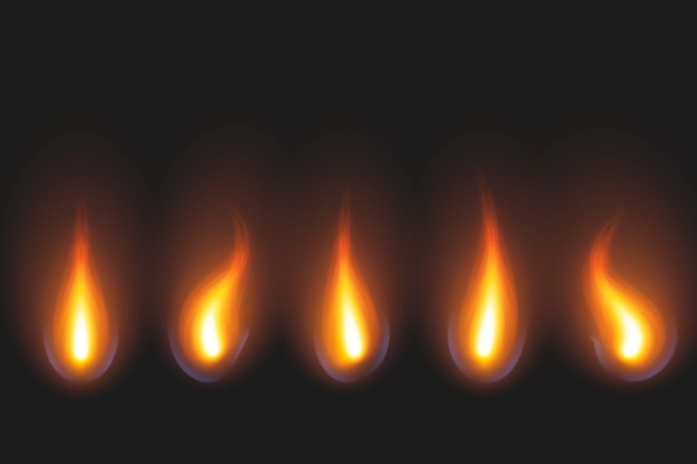 Set of candle flame in golden and red shades