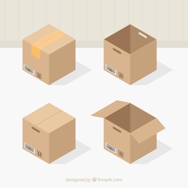 Free Vector set of cardboard boxes to shipping