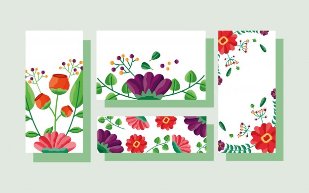 Set of cards different sizes with flowers theme