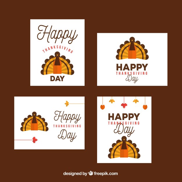 Set of cards with thanksgiving turkey