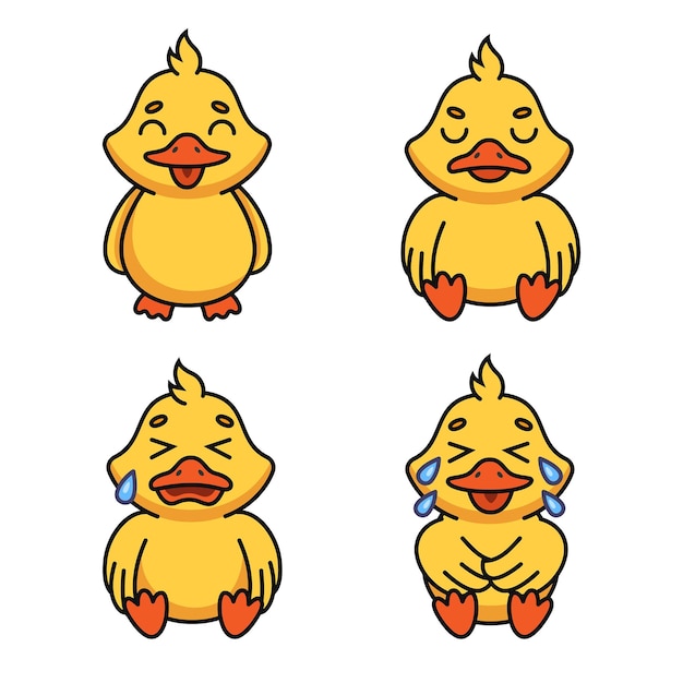 Set of cartoon duck character expressing different emotions