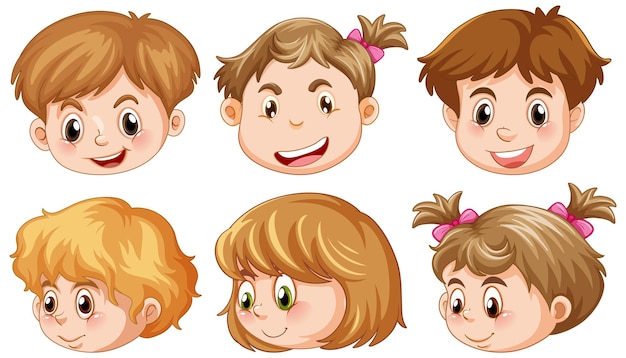 Set of cartoon happy children heads