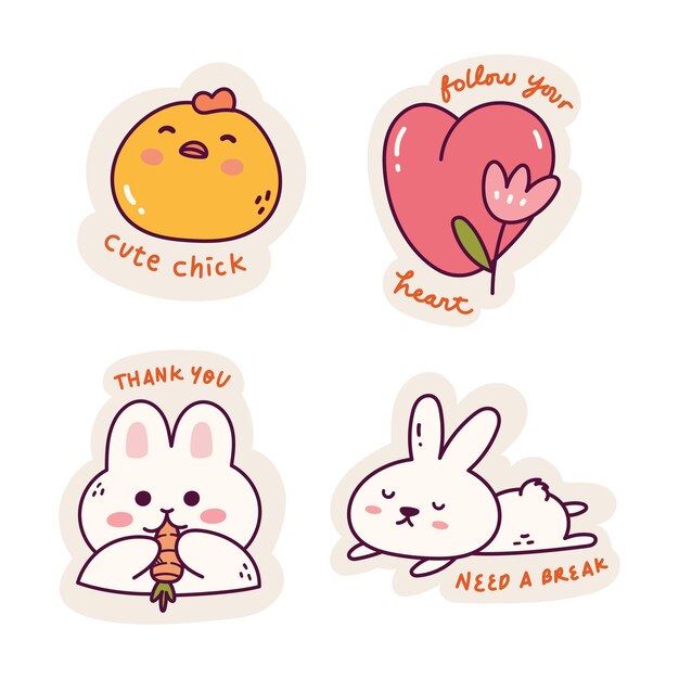 Set of Cartoon Kawaii Sticker Doodle