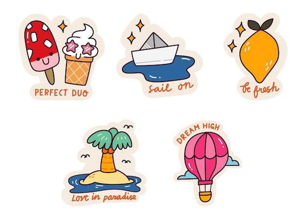 Set of Cartoon Kawaii Sticker