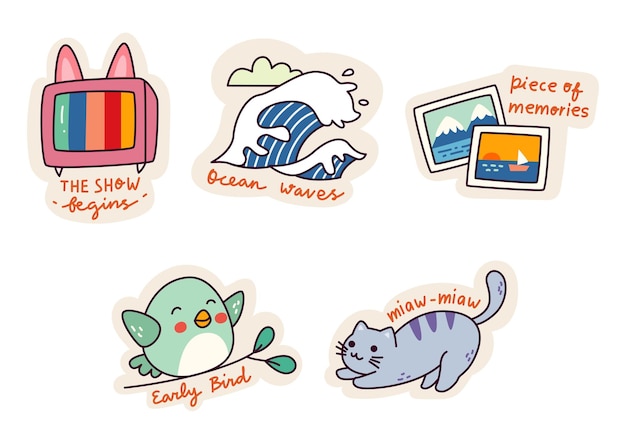 Set of Cartoon Kawaii Sticker