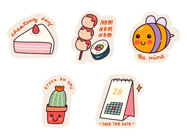 Set of Cartoon Kawaii Sticker