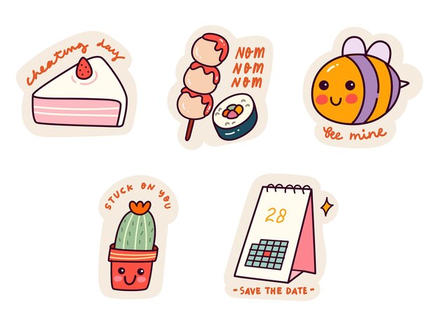 Set of Cartoon Kawaii Sticker