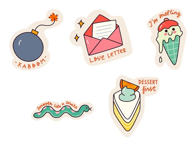 Set of Cartoon Kawaii Sticker