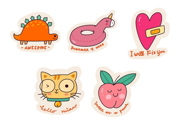 Free Vector set of cartoon kawaii sticker