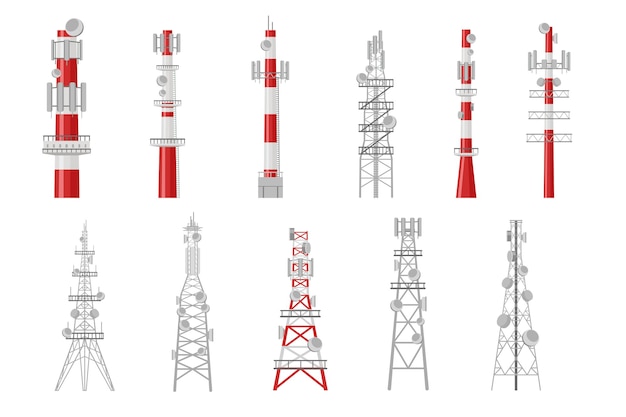 Set of cartoon radio towers illustration