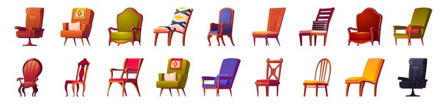 Free Vector set of chairs and armchairs home office furniture