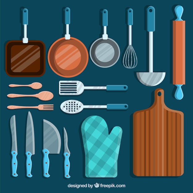 Set of chef utensils with blue details