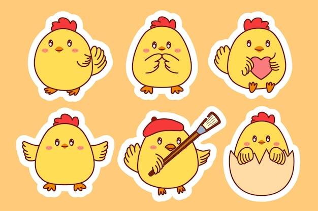 Set of chick with various activities and emotion cartoon vector