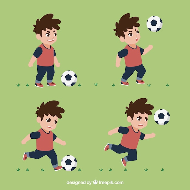 Free Vector set of child soccer player