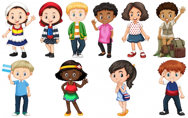 Set of children from different countries