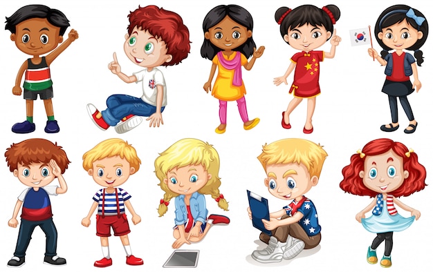 Free vector set of children from different countries