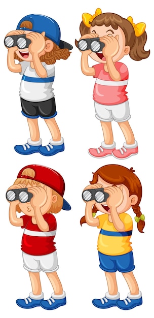 Free Vector set of children look through binoculars